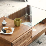 リビングテーブル 見せる収納と隠す収納でリビングすっきり 木の表情を楽しむセンターテーブル