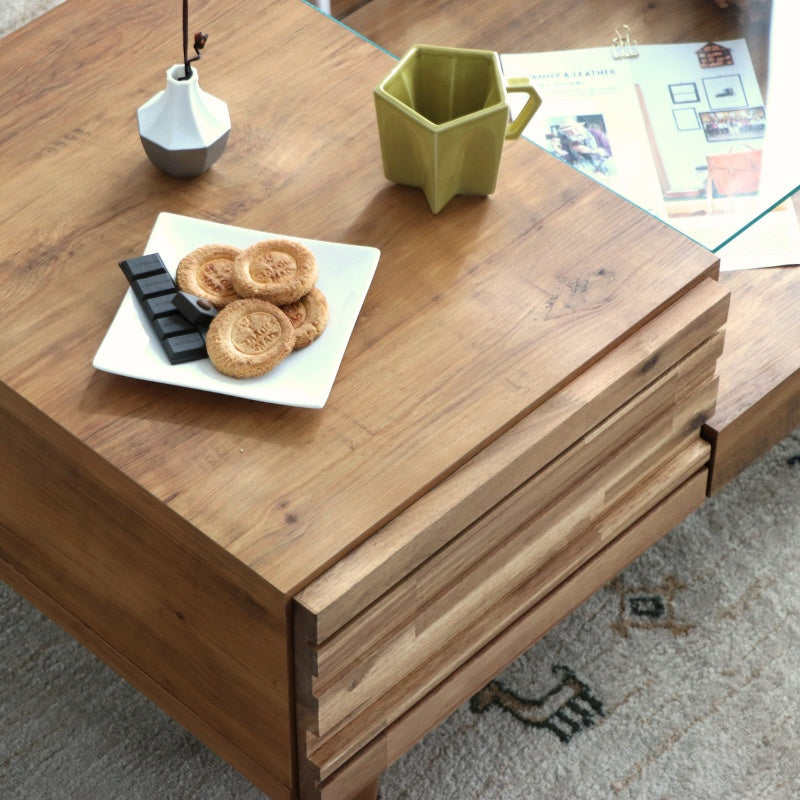 リビングテーブル 見せる収納と隠す収納でリビングすっきり 木の表情を楽しむセンターテーブル