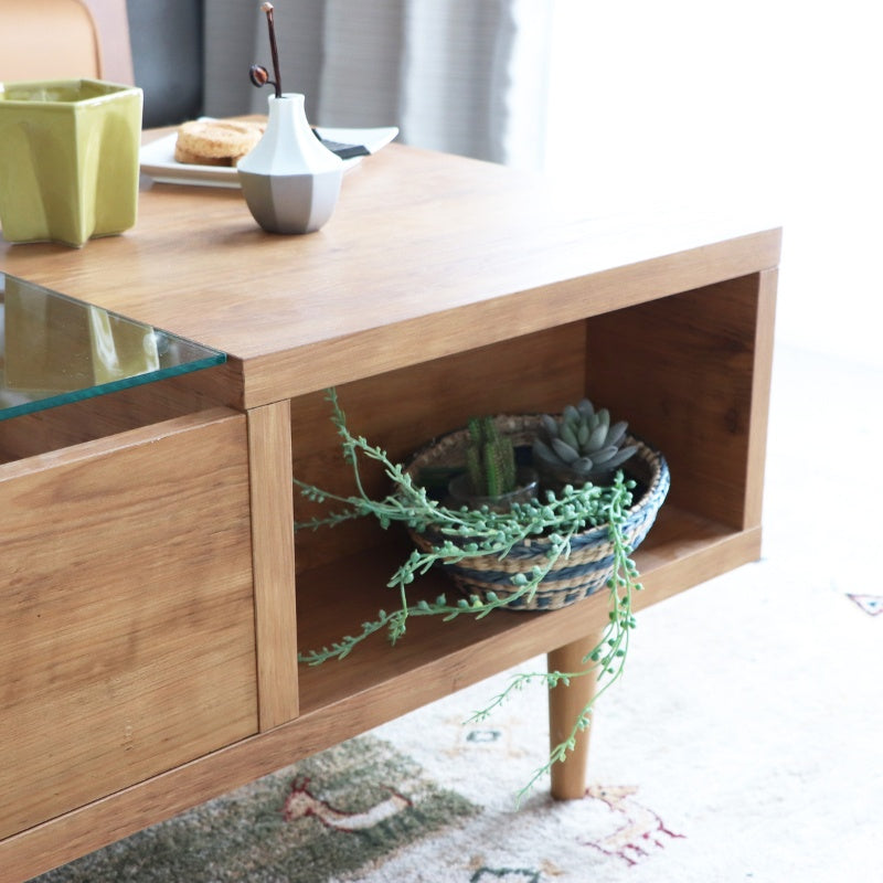 リビングテーブル 見せる収納と隠す収納でリビングすっきり 木の表情を楽しむセンターテーブル