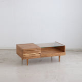 リビングテーブル 見せる収納と隠す収納でリビングすっきり 木の表情を楽しむセンターテーブル