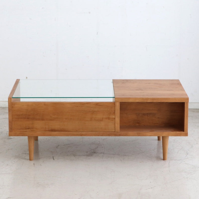 リビングテーブル 見せる収納と隠す収納でリビングすっきり 木の表情を楽しむセンターテーブル