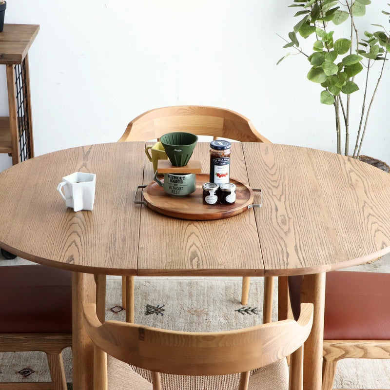 ダイニングテーブル 丸から楕円へ自在に変化 使う人数に合わせて形を変える伸長式 幅90～120cm