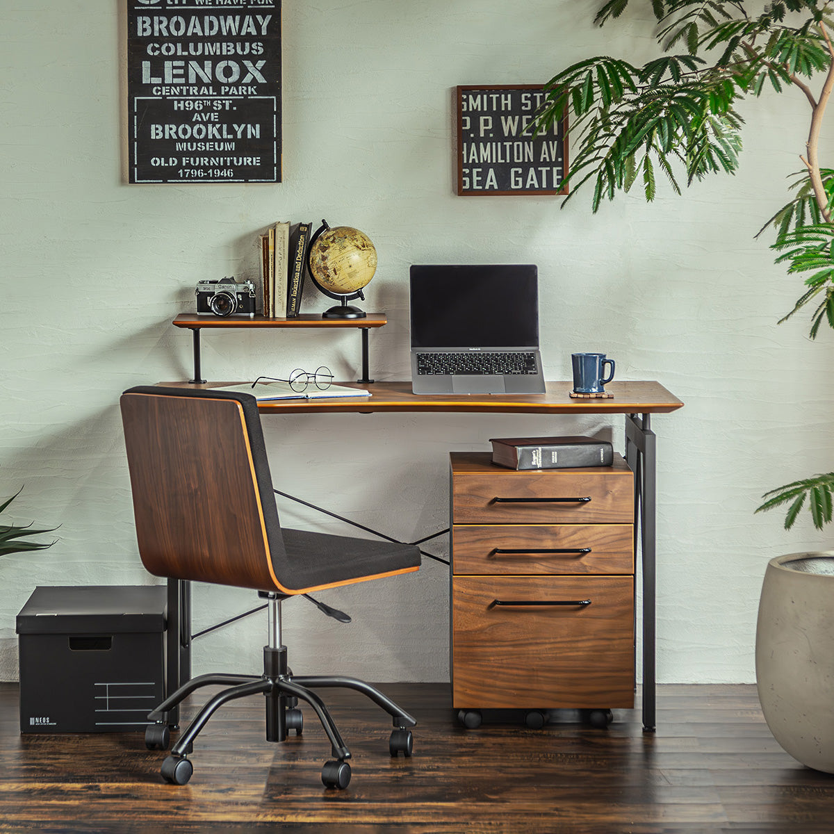 オフィス用品 @0209 デスク 幅120cm ウォールナット×スチールで高級感ある仕事空間へ