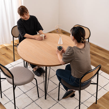円形ダイニングテーブル 温もりのある木目調デザインとシンプルなアイアンが特徴 直径110cm 3人～4人 丸テーブル