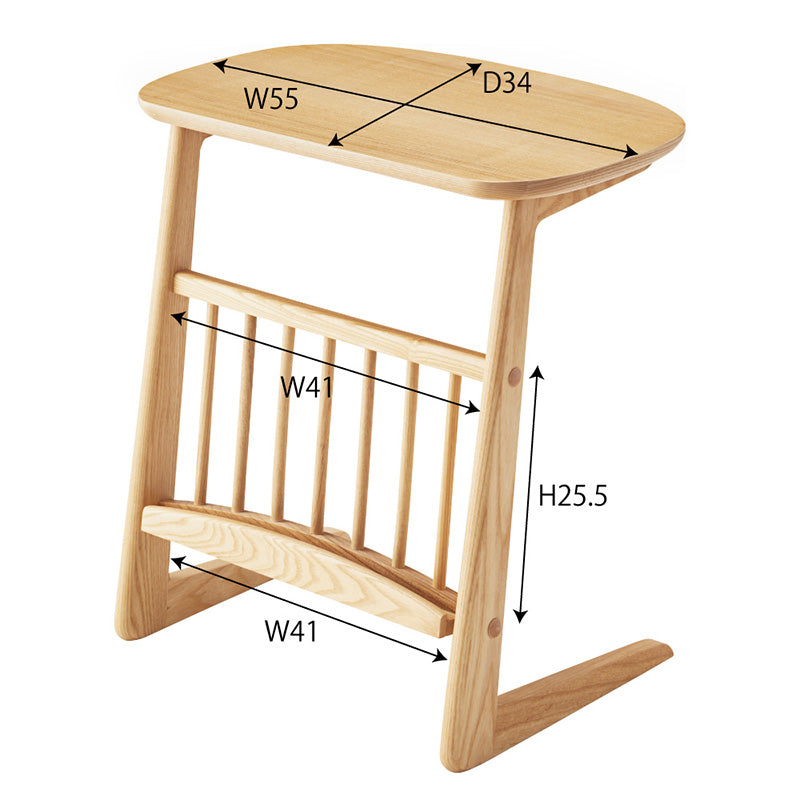 マガジンラック付きの北欧調サイドテーブル ワイドタイプ