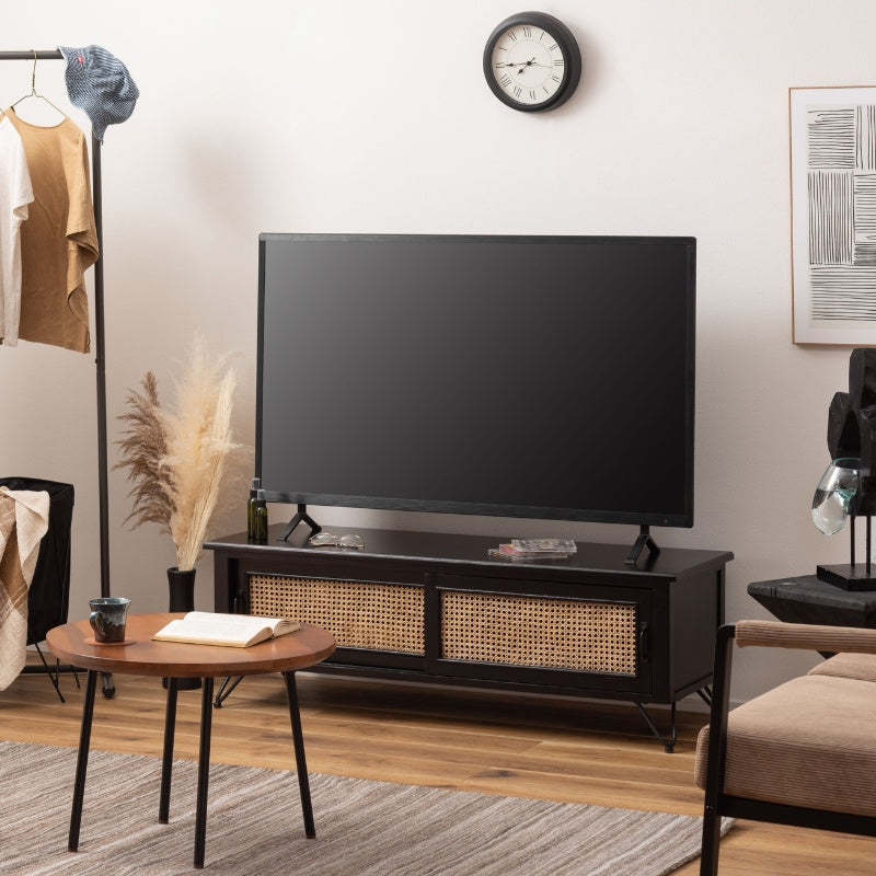 天然ラタンを使用したブラックカラーのTVボード 幅120cm