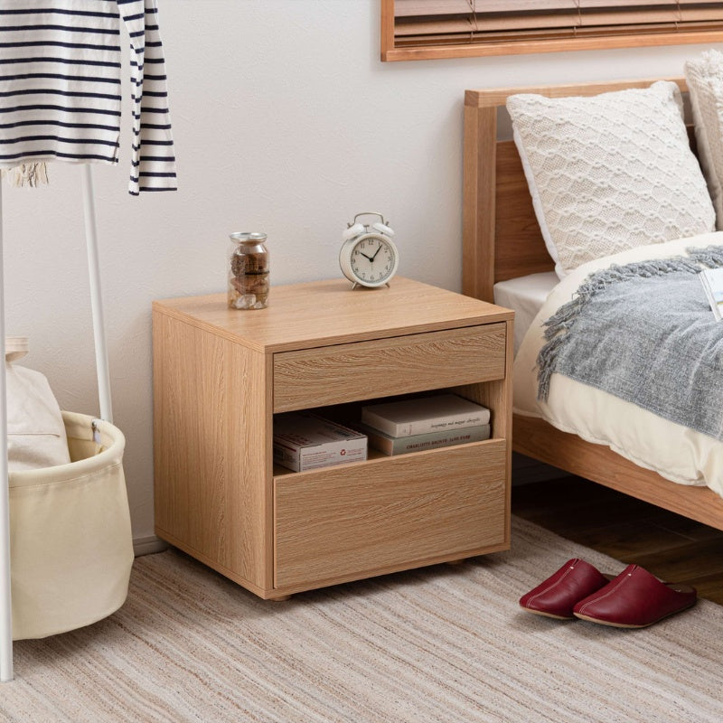 サイドチェスト 引き出し2段 オープン収納付き 幅50cm