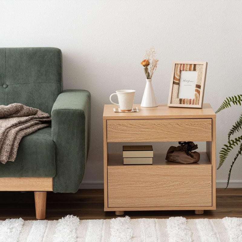 サイドチェスト 引き出し2段 オープン収納付き 幅50cm