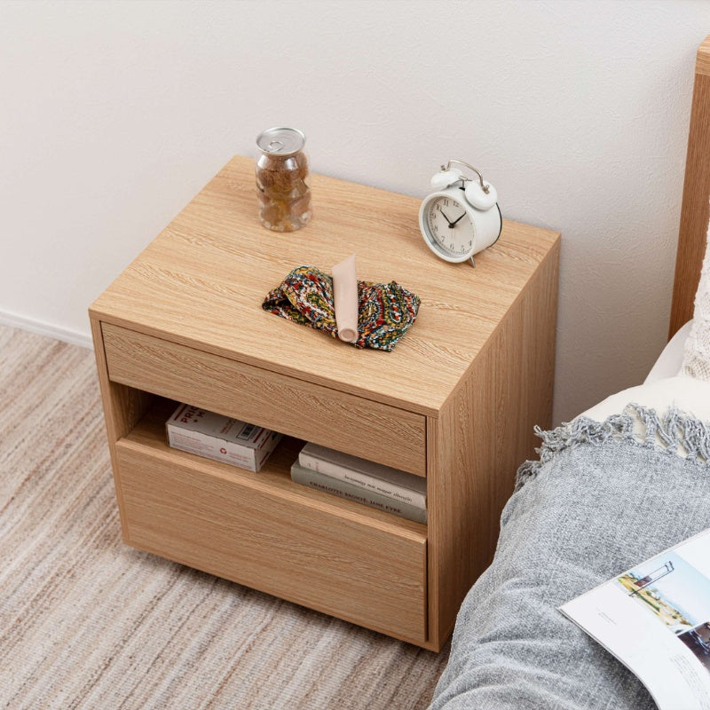 サイドチェスト 引き出し2段 オープン収納付き 幅50cm