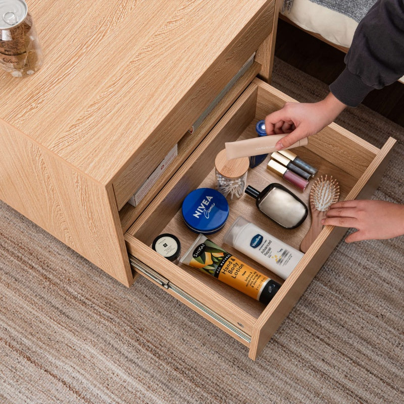 サイドチェスト 引き出し2段 オープン収納付き 幅50cm