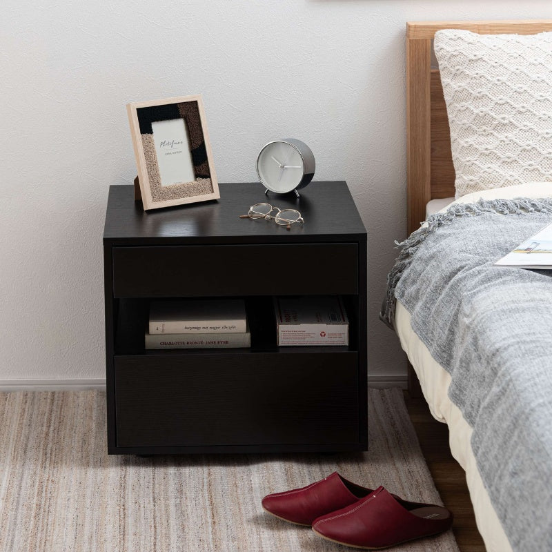 サイドチェスト 引き出し2段 オープン収納付き 幅50cm