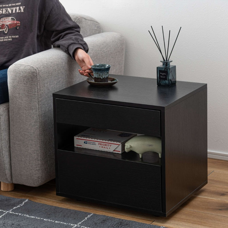 サイドチェスト 引き出し2段 オープン収納付き 幅50cm