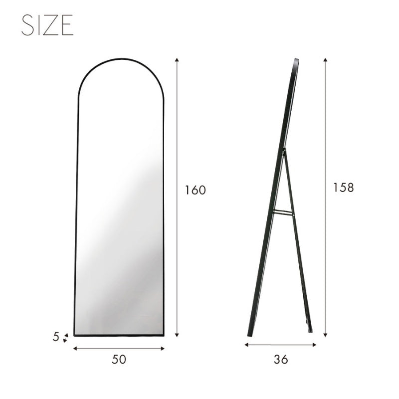 スタンドミラー 幅50cm アーチ型 シャープなメタルフレーム