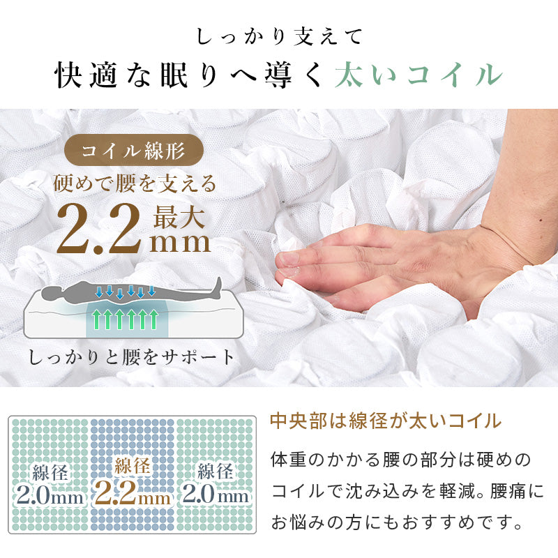 マットレス ポケットコイルと極厚クッションが体圧を分散 毎日を癒やす最高級の眠りへ シングル～ダブル
