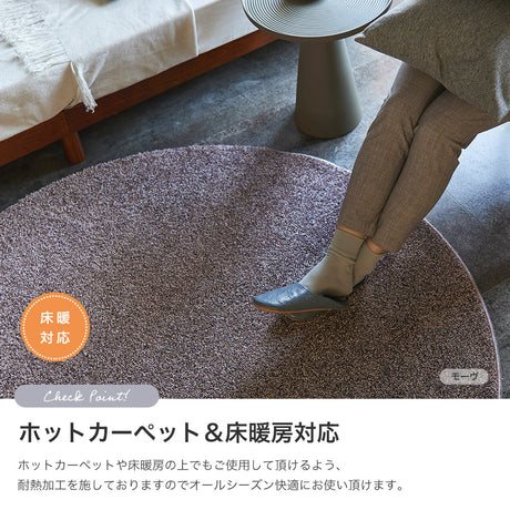 上品な光沢が高級感を演出するおしゃれな防炎＆消臭ラグ ルネラグ 円形