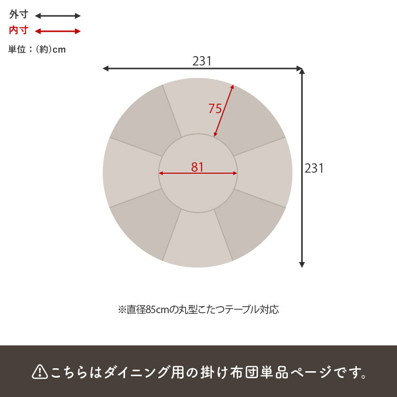 こたつ掛け布団 丸型85cm ダイニング用 ニットの凹凸が温もりを添える省スペース薄掛け