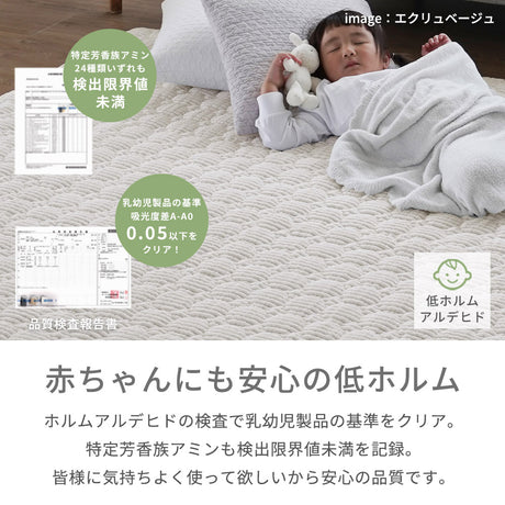 洗えるカバーで清潔に 抗菌防臭防ダニのポコポコキルトラグ