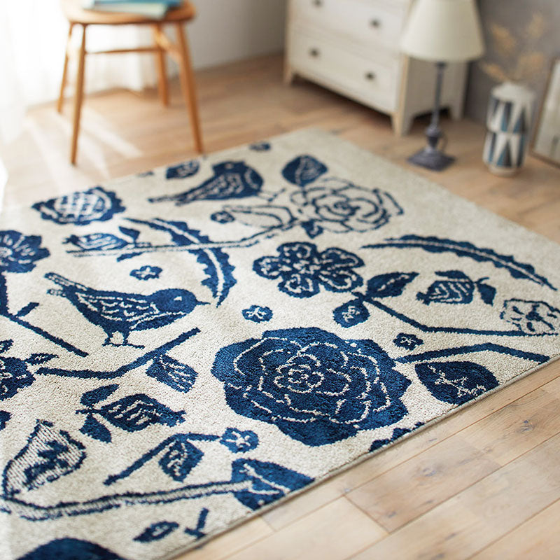 鳥や草花を描いたおしゃれな防ダニ加工の北欧風ラグ CUCO RUG - クコラグ