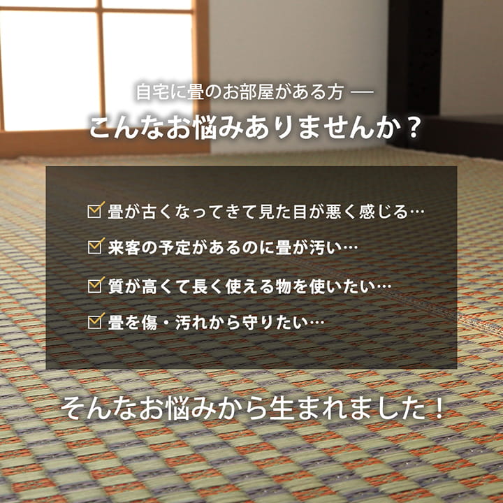 レトロなデザインのい草上敷き やわらかな色味とヘリの伝統的な紋様がマッチ 西条