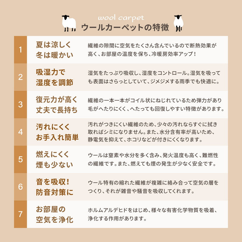 天然ウール100％の防炎カーペット 夏は涼しく冬は暖かい 江戸間3～10畳