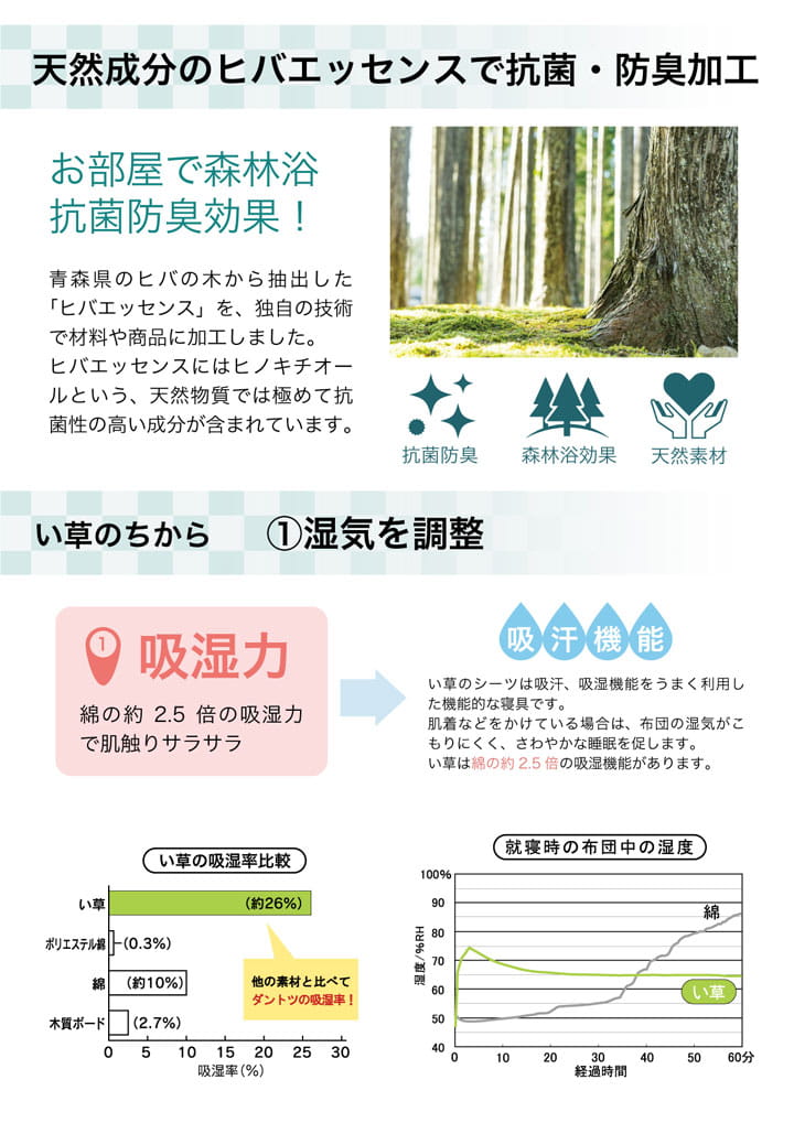 はっ水加工のシンプルない草ラグ ウレタン入りでふっくらとしたふみ心地